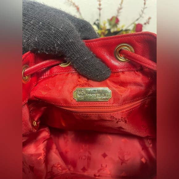 MCM Red Quilted Leather Bucket Bag - Picture 9 of 11